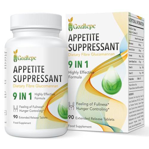 9-in-1 Vegan Appetite Suppressant for Women – High Strength Glucomannan 1600mg, Green Tea (50% EGCG), Cayenne, Chromium & B Vitamins – 90 Extended Release Tablets