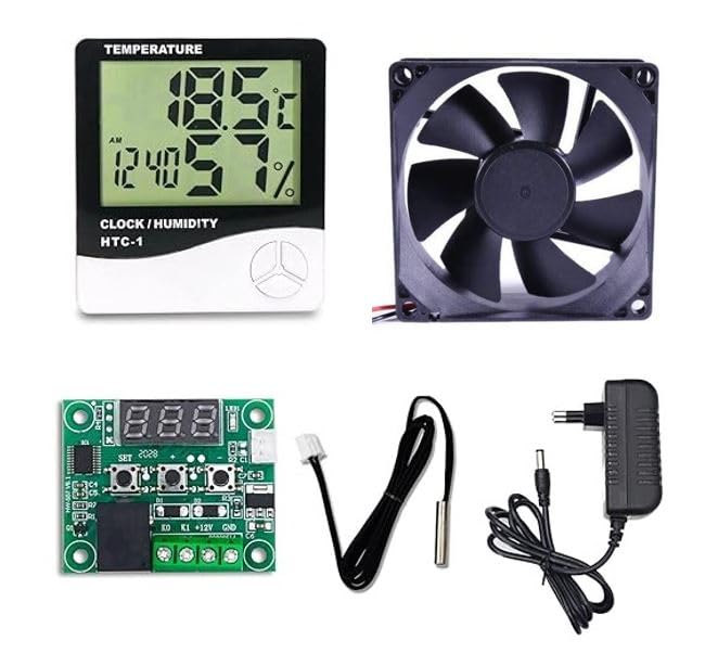 SP Electron Combo of Xh-w1209 Temperature Controller Thermostat Module, 3 Inch Fan,12v 1a Dc Power Supply Adapter With Htc-1 Temperature and Humidity Thermometer-image-33