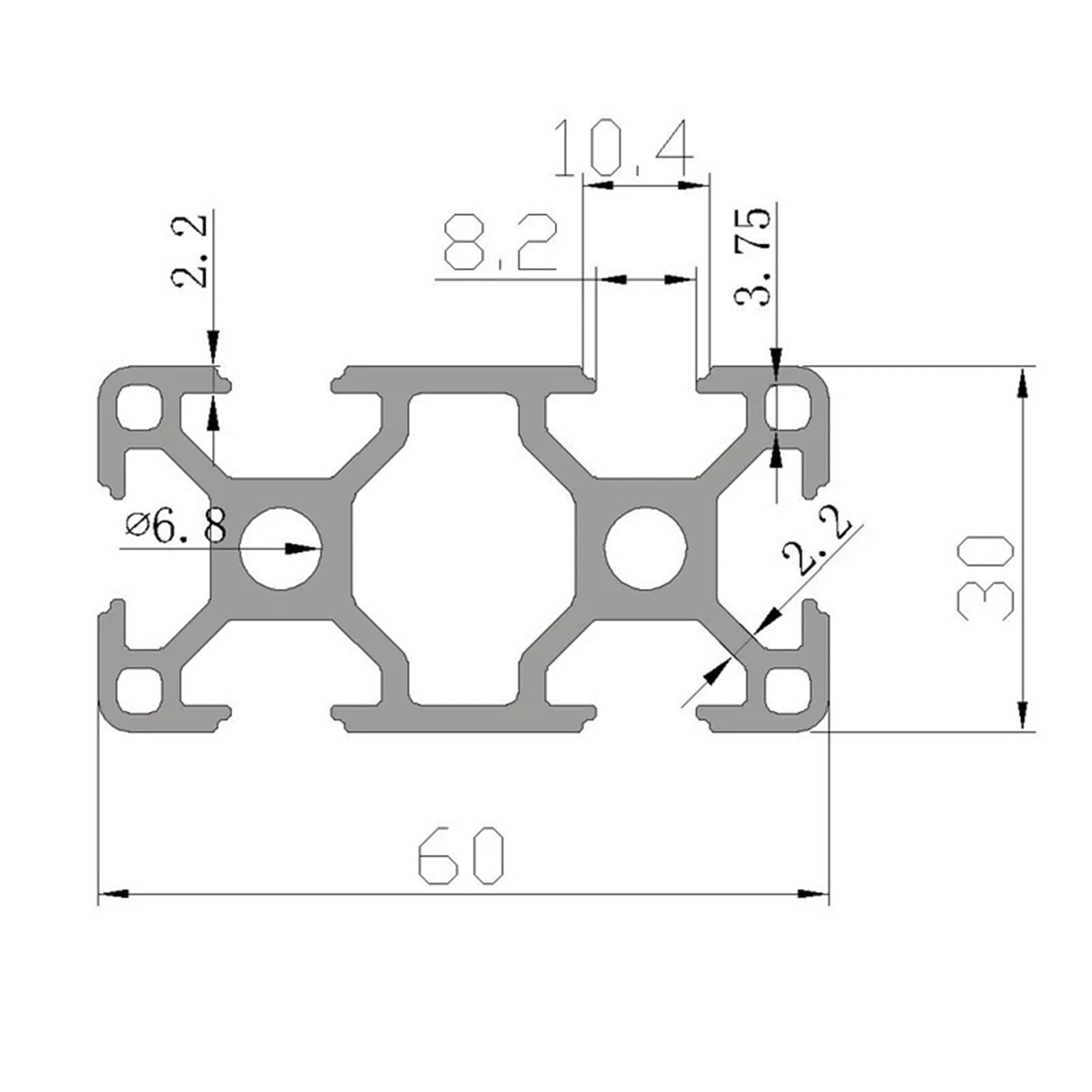 Aluminium-Strangpressprofil, 3060 schwarzes Aluminiumprofil, eloxierter linearer Schienenrahmen nach europäischem Standard for DIY-Schrankausrüstungsrahmen, extrudierte Schiene (200 mm)(1000mm)
