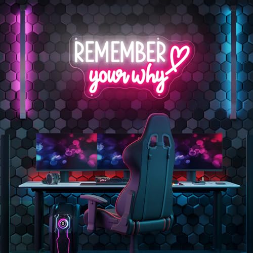 Image of Neon Sign Remember Your Why Neon Sign Dimmable Neon Light Sign for Wall Motivational Wall Art Neon Light for Office, Bar, Gym, Cool Neon Light Sign for Party, Events, Birthday Gifts