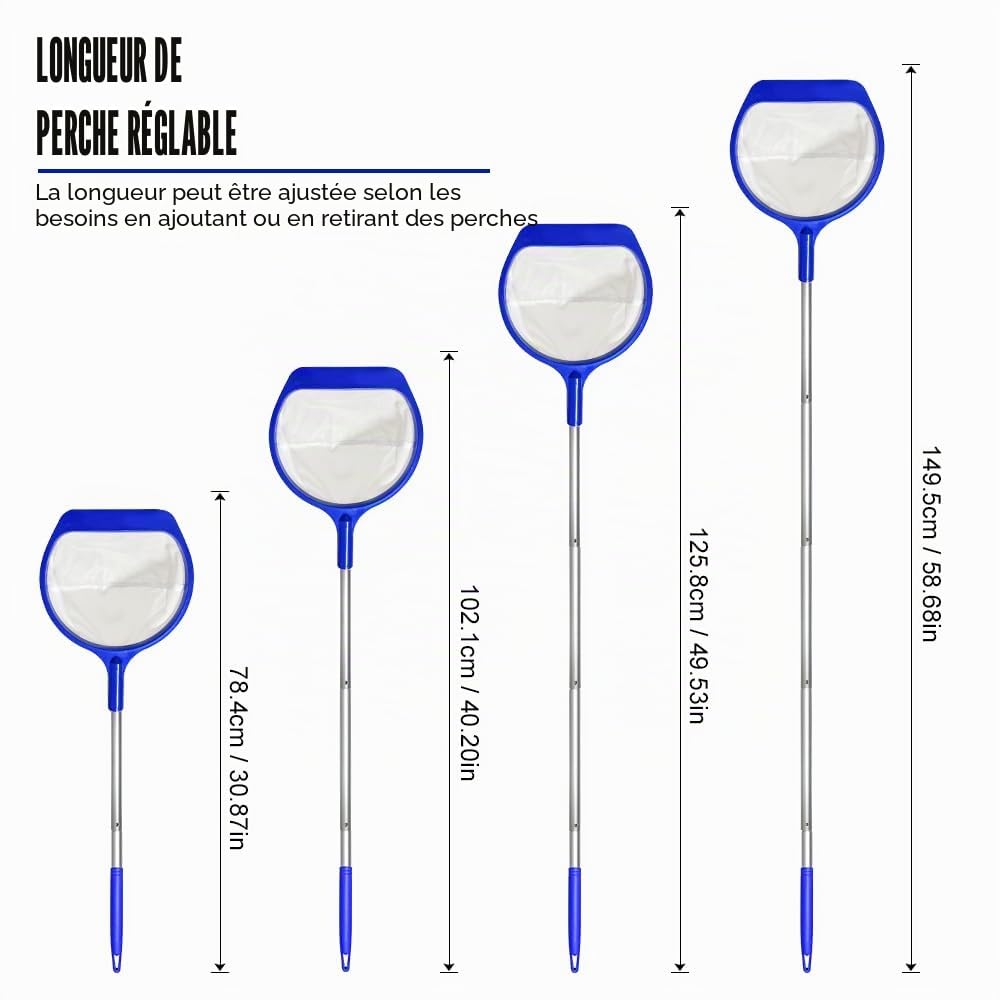 Epuisette Piscine Maille Extra Fine 141cm Filet avec Manche Telescopique
