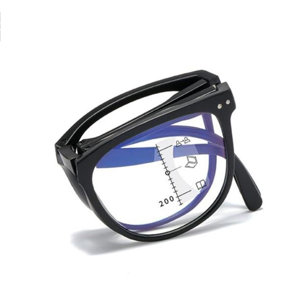 SFIVE Lesebrille Faltbare Progressive Multifocus Blaulichtbrille Ultraleicht Tragbare Lesebrille Für Männer Frau Schildpatt 1.5 (Color : Black, Size : +3.0)