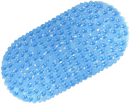 Tapis de Bain antidérapant pour Salle de Bain - Galet givré - Anti-moisissure - Antidérapant - en Plastique - Ovale - avec ventouses (Bleu)
