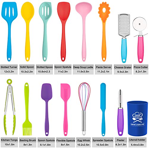Silicone Cooking Utensil Set, Taiker Kitchen Cooking Utensils Set, Non-stick & Heat Resistant Silicone Cookware, BPA Free Non-Toxic Cooking Utensils, Kitchen Tools (Multi-colored)