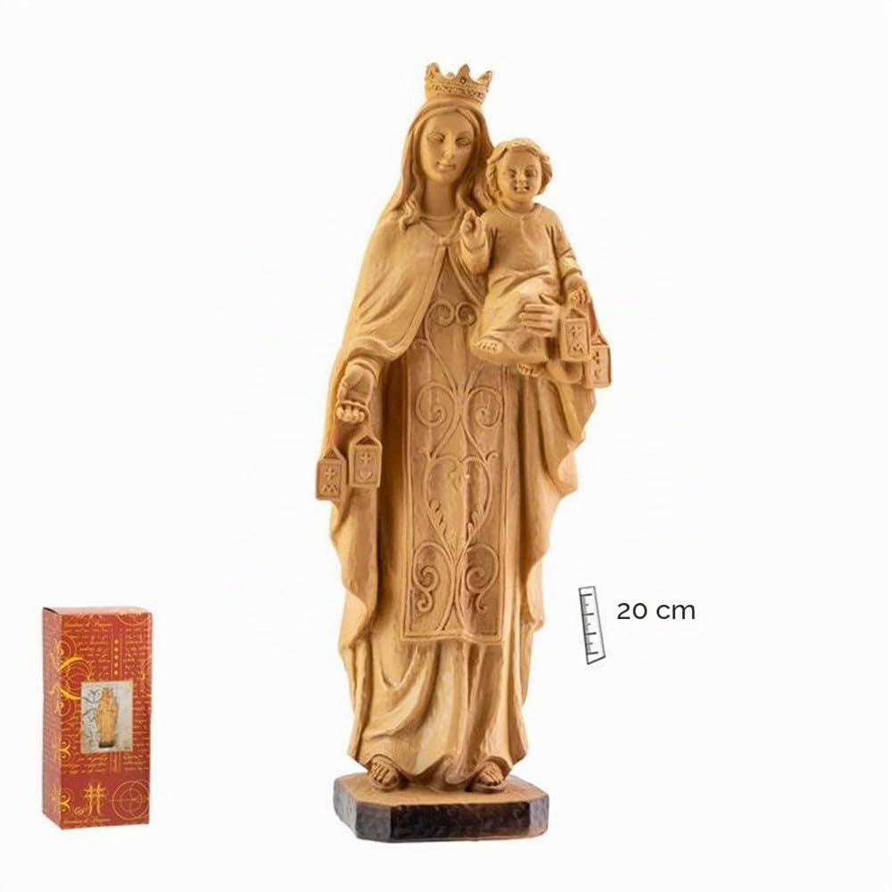 Figura Virgen del Carmen patrona de los Marineros Imagen Religiosa 20 cm. Resina Color Madera Clara