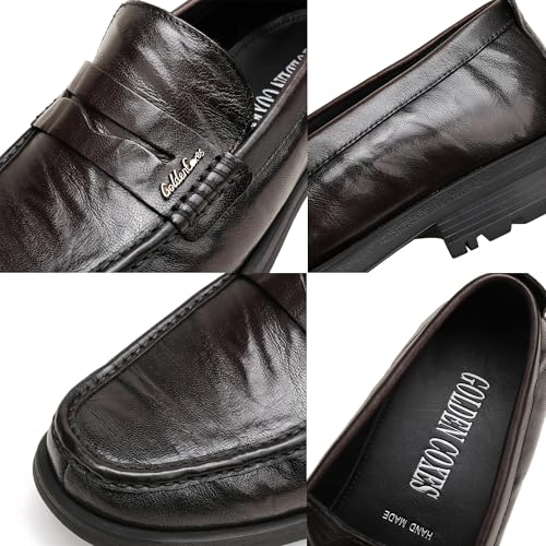 Men's Leather Penny Loafers, Causal Slip-On Dress Shoes for Mens Business Wedding Formal Shoes Classic Platform Slip On Loafers2