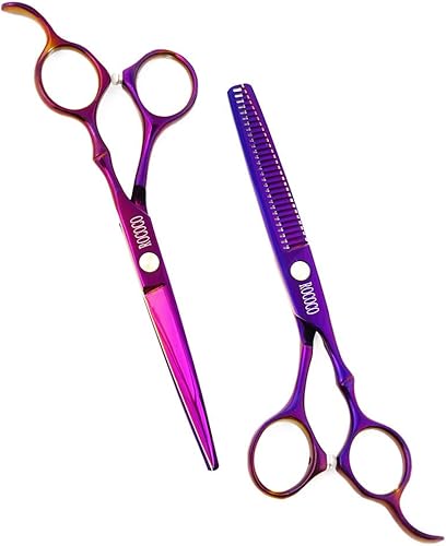 Miniatura 6 de ROCOCO Tijeras profesionales de corte de pelo de 6.0 pulgadas y tijeras para adelgazar el cabello con maquinilla de afeitar para peluquero (morado)