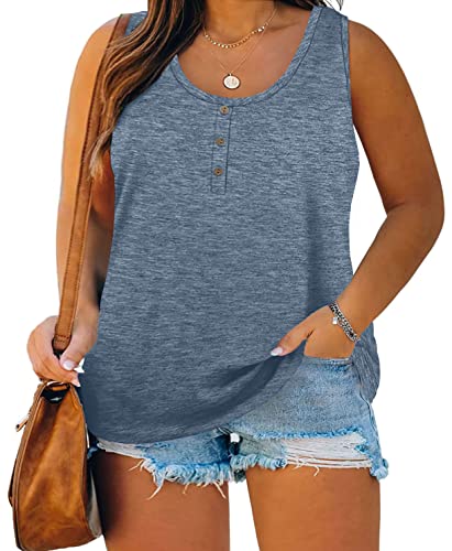 Image of Womens Plus Size Tank Tops Summer Button Down Henley Shirts Sleeveless Tops