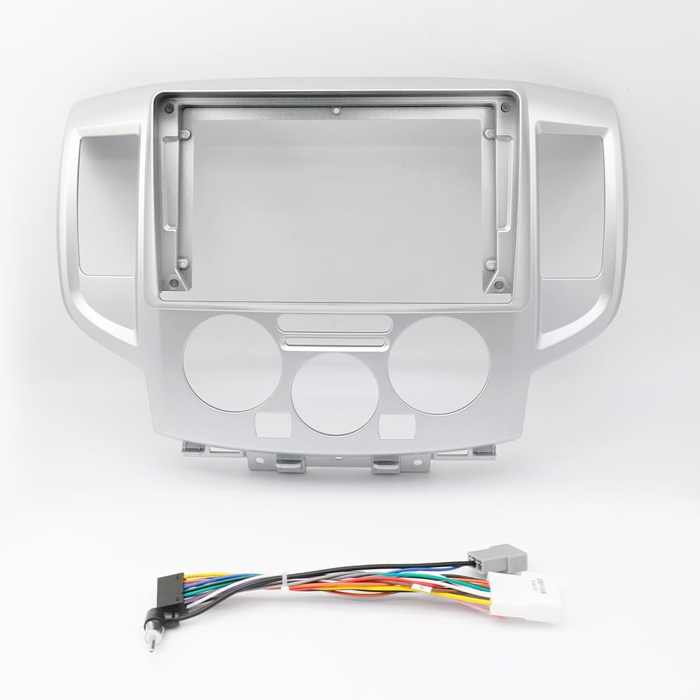 Car Replacement Car Radio Frame Accessory Double Din 9 Inch Plastic Fascia Panel Compatible with NV200 2010-2018 Dashboard Mount Kit Car Interior(Only Silver Frame)
