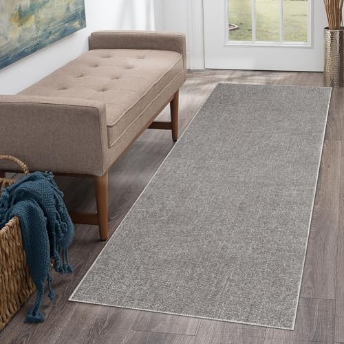 ROYHOME Hallway Runner Rug Modern Solid Textured Runner Rug Entryway Rug, Washable Stain Resistant Non-Slip Contemporary Bedroom Rug Runner Entrance Carpet for Laundry Kitchen, Taupe, 2' x 6'