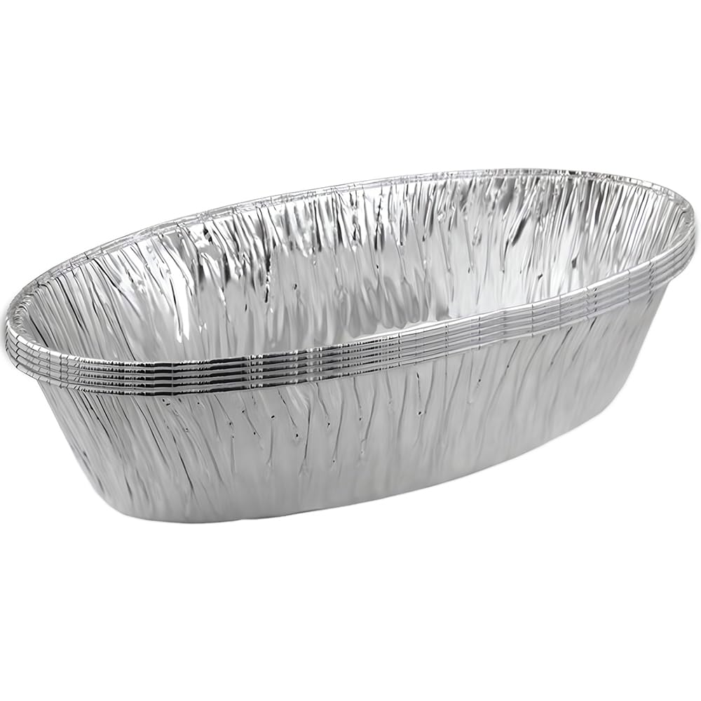 Large SIlver Oval Aluminum Pans, 5 pound (Pack of 5) - Durable & Reusable, Perfect for Roasting, Baking, & Serving at Parties, Gatherings, & More