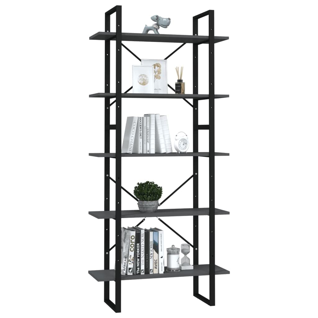 Juego de 2 estanterías para libros, 80 x 30 x 105 cm, 80 x 30 x 70 cm, madera y metal, con 5 compartimentos, diseño moderno, resistente y duradero, para salón, oficina, dormitorio, 2 unidades