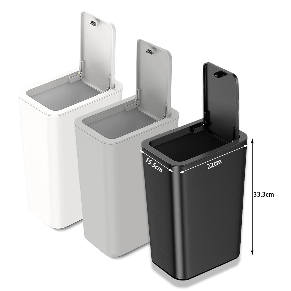 Pattumiera da 10 litri con coperchio pop-up. Piccolo cestino con coperchio, cestino per la spazzatura per cucina, camera da letto, ufficio, bagno, 3 pezzi