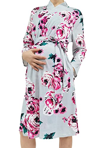 Image of SUFEINI Maternity Robes and Matching Swaddle Blanket Set, Women Mommy Postpartum Robe Hospital Labor and Delivery Gown