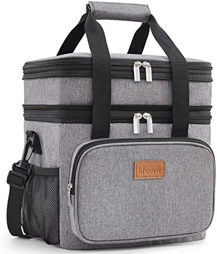 Lifewit Lunch Box for Men Women Double Deck Lunch Bag, Large Insulated Soft Cooler Bag, Leakproof Soft Meal Prep Lunch Tote with Shoulder Strap for Adults for Work/Flight/Travel, 12L/16Can, Grey