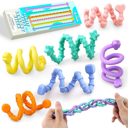Image of Britik Sensory Sticks Fidget Toys for Kids Adults: 6 Pack Silicone Textured Calming Sensory Toys for Anxiety Relief Kids with Autism, Classroom & Travel, Stocking Stuffers for Teen Girls Boys Kids