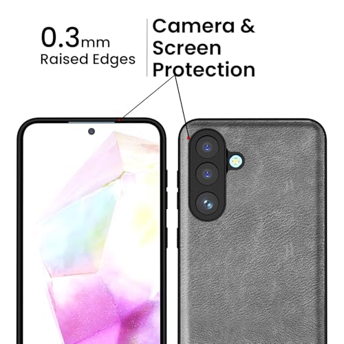 Image of Kapa Tux Leather Back Cover for Samsung Galaxy M56 | Slim Shockproof Camera Protection Bumper Case (Grey)