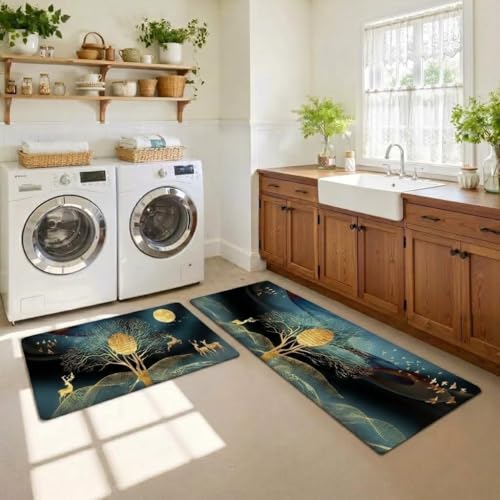 Image of Roslen Kitchen Runner Mat, Anti-Slip Vintage Pattern, Multi-Purpose Floor Mats for Kitchen, Comfort Standing Runner Rug Carpets, Premium Galicha for Kitchen, Office, Sink and Laundry (Deep Navy Blue)