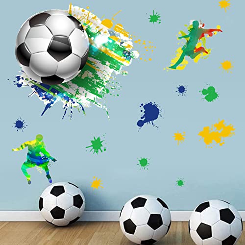 3D Football Stickers Football Wall Stickers for Bedrooms for Boys Soccer Wall Decals Removable Football Players Wall Decals Sport Wall Art Stickers for Kids Room Playroom Teens Room Gift Accessories