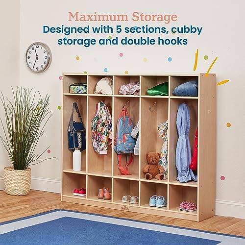ECR4Kids 5-Section Straight Coat Locker, Classroom Furniture, Natural - Image 6