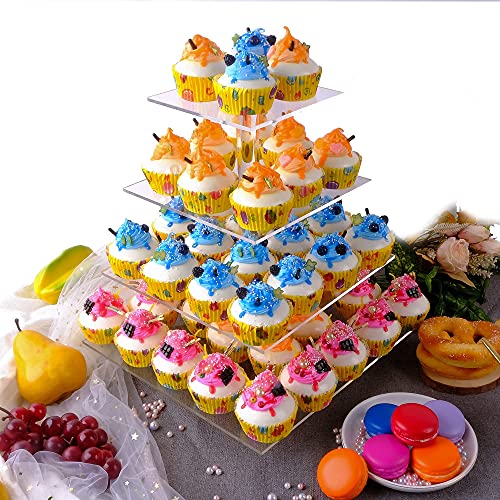 Cupcake Stand, 4 Tier Cupcake Stand For 50 Cupcakes, Square Tiered Cupcake Tower, Clear Acrylic Cupcake Holder, Dessert Stands For Party, Wedding, Birthday, Baby Shower, Halloween #TOP2