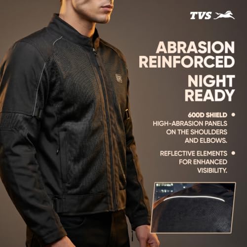 Image of TVS Ronin Edition Mesh Riding Jacket for Men | CE Level 2 Lightweight Back, Shoulder & Elbow Armours, 600D Protection, Lightweight Summer Motorcycle Jacket for Touring, City Riding