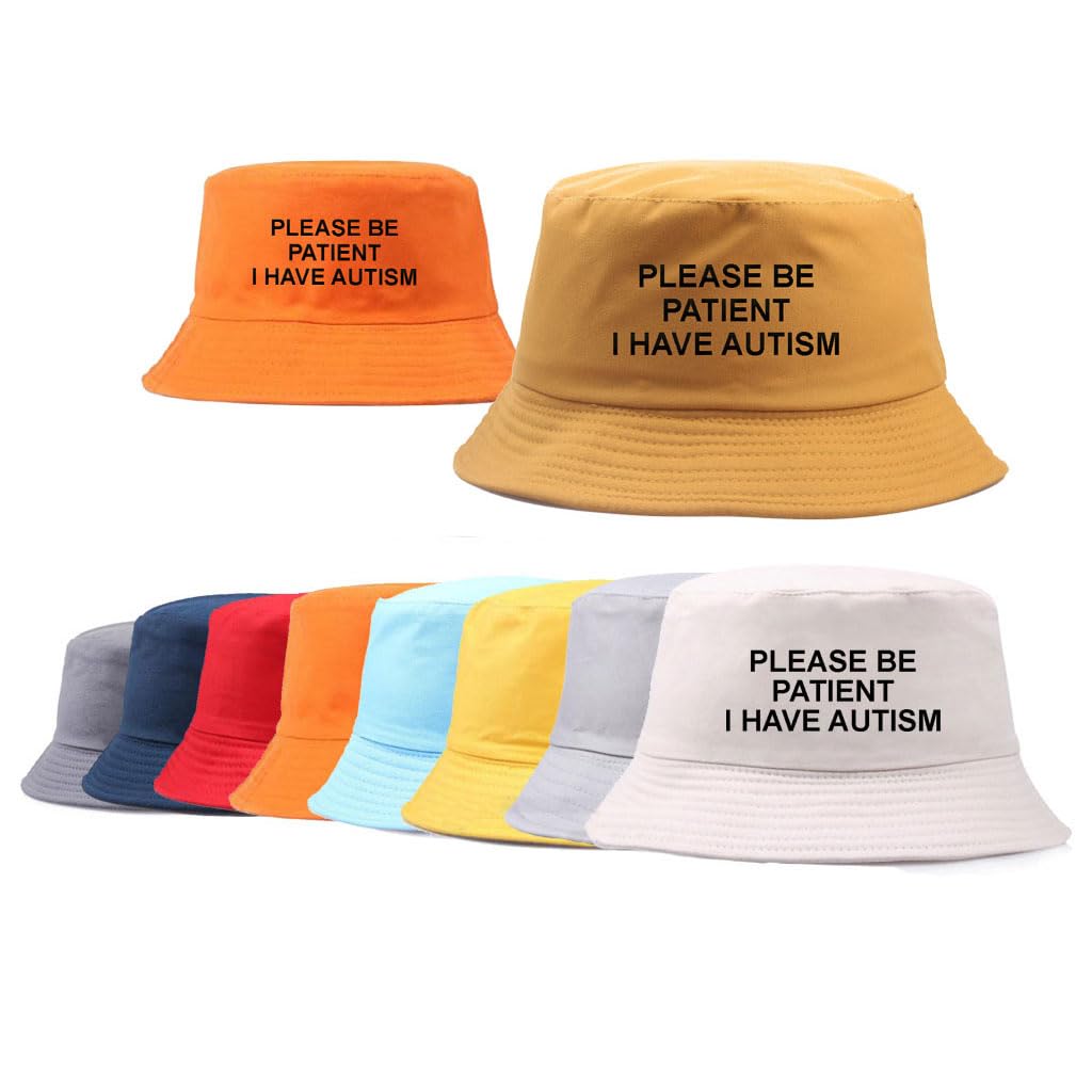Van Der Linn Embroidered Please BE Patient I Have Autism Fisherman Bucket Hat Cotton Unisex (Pink)