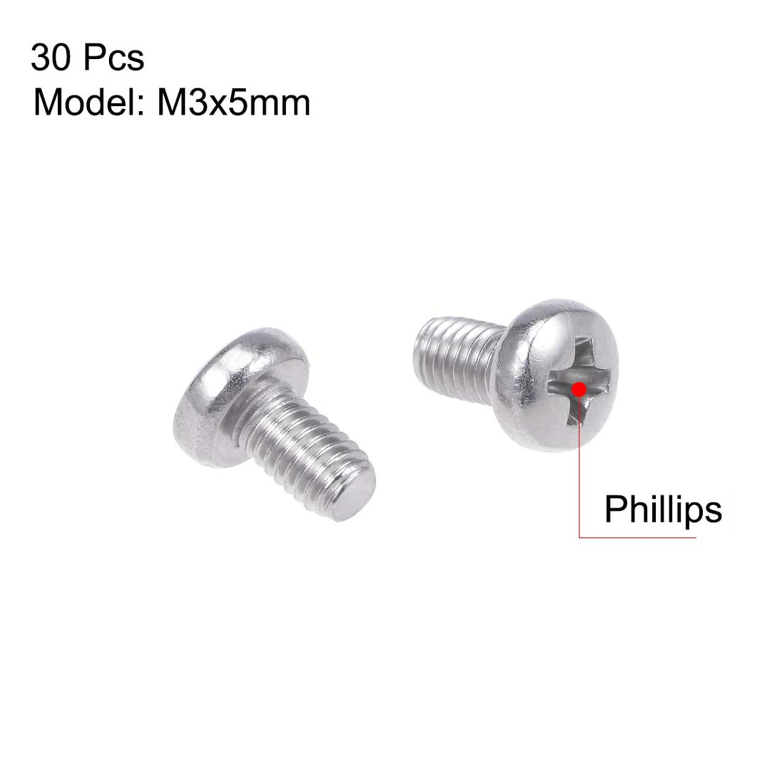 MACHSWON M3x5mm Machine Screws Pan Phillips Cross Head Screw 304 Stainless Steel Round Head Cross Screw Fasteners Bolts 30Pcs - Image 2