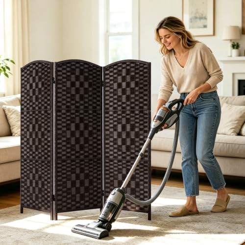 HALLYBEE Small Room Divider Privacy Screen Short Room Dividers and Folding Privacy Screens Foldable Temperary Wall Partitions 3 Panel Dark Mocha Space Separation Separator