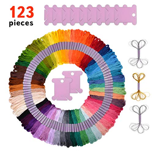 Kit de 123 Bobinas de Hilos para Creación de Manualidades  Hilo de Bordado, Hilos de Plata y Oro de Lujo, Bobinas de Plástico de Calidad y Tarjeta de Color DMC Incluida  Ideal Regalo para Niñas