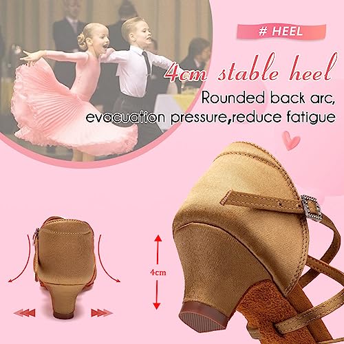 Zapatos de baile latino para niña en color beige talla 36 y tacón de 4 cm para salón 5