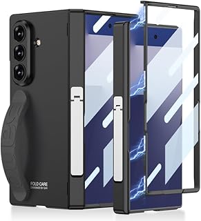 Galaxy Z Fold 7 ケース スタンド 磁気吸着 ガラスフィルム一体型 折りたたみ おしゃれ ギャラクシー Z フォールド7 カバー 高級 方手持ち リストバンド 便利 実用, 黒