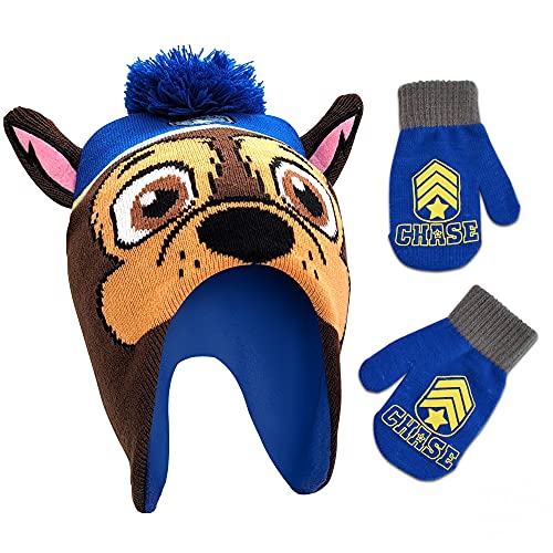 Nickelodeon Boys Winter Hat And Mittens Set Paw Patrol Chase Marshall Toddler Beanie For Ages 2-4 Chase Hat