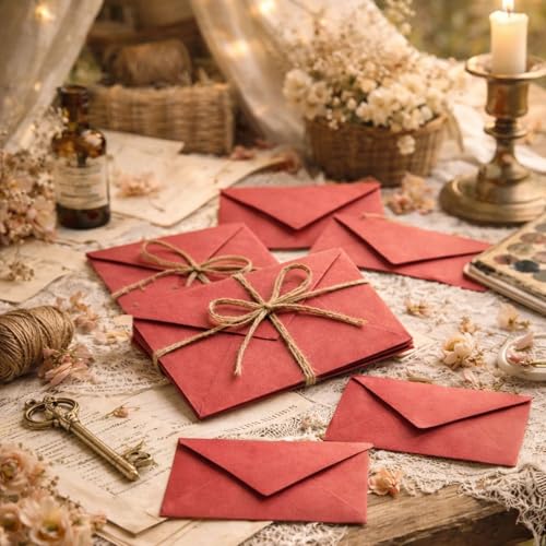Image of Celebrations Red Paper Envelopes for Valentine's Day & Romantic Messages, Vintage Envelope For Wedding Cards, Greeting Cards, Love Notes, Handwritten Notes & Love Letters - Pack Of 10