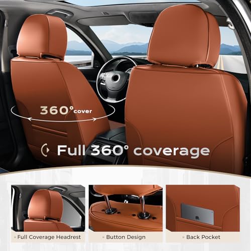 Image of Coverado Car Seat Covers Full Set, Seat Covers for Cars, Front Seat Covers and Back Seat Cover Waterproof Leather Automotive Seat Cover, Universal Car Interior Protectors Cushion for Most Cars