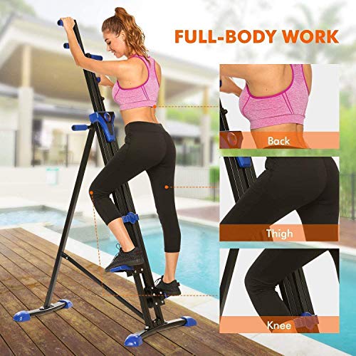 Hurbo Vertical Climber Home Gym Exercise Folding Climbing Machine Exercise Bike for Home Body Trainer Stepper Cardio Workout Training Non-Stick Grips Legs Arms Abs Calf (Blue Black)