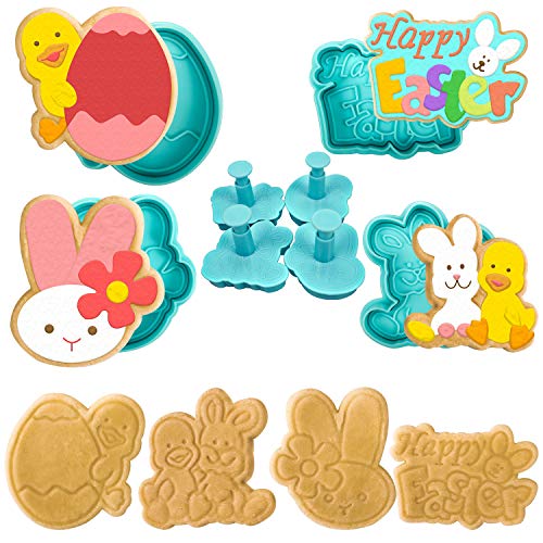 Leesgel Ausstecher Ostern, 4 Stück Plätzchen Ausstechformen Ostern Set, Osterhasen Keksausstecher Plätzchenform für Backen, Hase, Karotte, Küken, Ei,Häschenkopf,Blume, Schmetterling