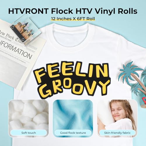 Image of HTVRONT Yellow Flocked HTV Vinyl -12 inch x 6FT Flock HTV Vinyl Heat Transfer, Flock Heat Transfer Vinyl for All Cutting Machines - Easy to Cut & Weed Heat Transfer (Yellow)