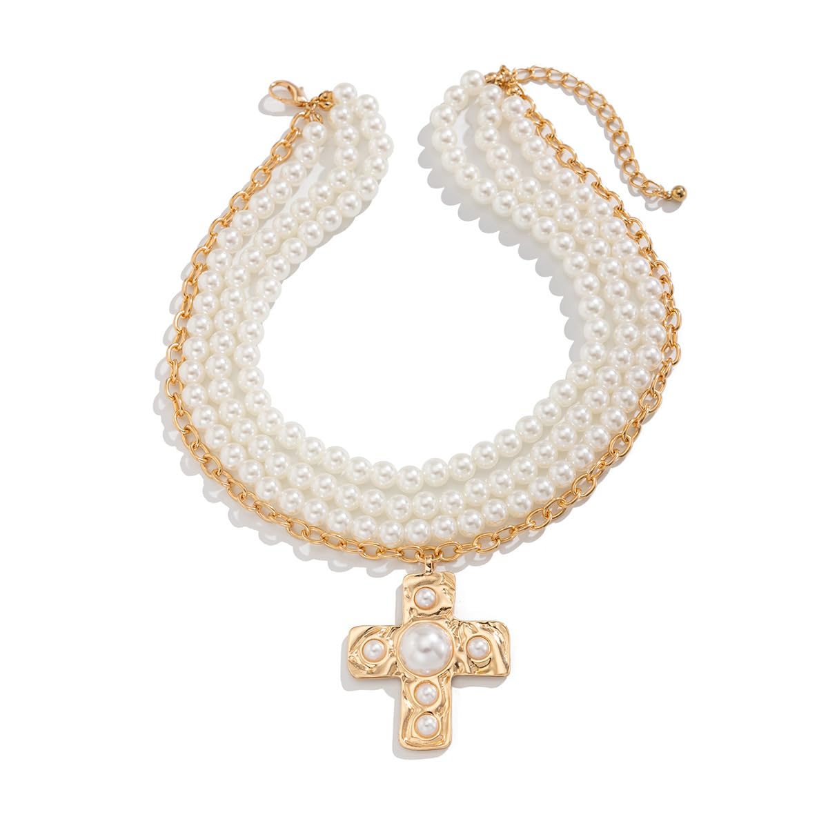 CRUSH CR Elegant Pearl Choker Necklace with Gold/Silver Cross Pendant Luxurious Jewelry for Women