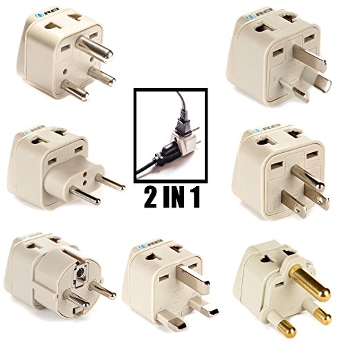 OREI 7 World Travel Adapter Plug Set Safe Grounded for Europe, Germany, Italy, S. Africa, China, Australia, UK, India and More2