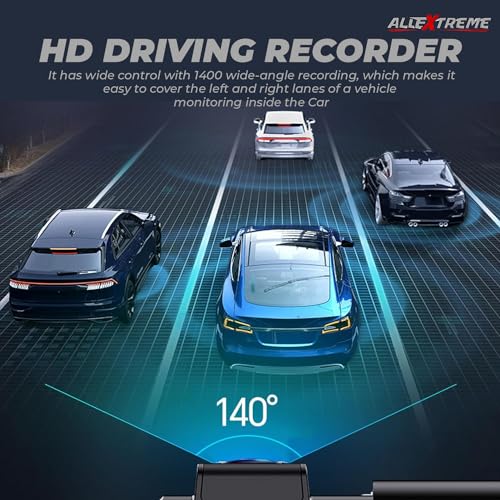 Image of AllExtreme X13 2K 3 Channel Dash Cam 1440P Front 1080P Inside HD Loop Video Recording with 128 GB SD Card Night Vision (Black)