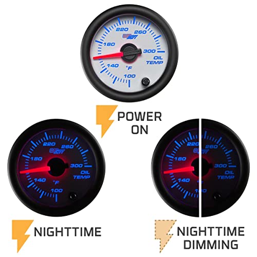 GlowShift White 7 Color 300 F Oil Temperature Gauge Kit - Includes Electronic Sensor - White Dial - Clear Lens - for Car & Truck - 2-1/16" 52mm - Image 5
