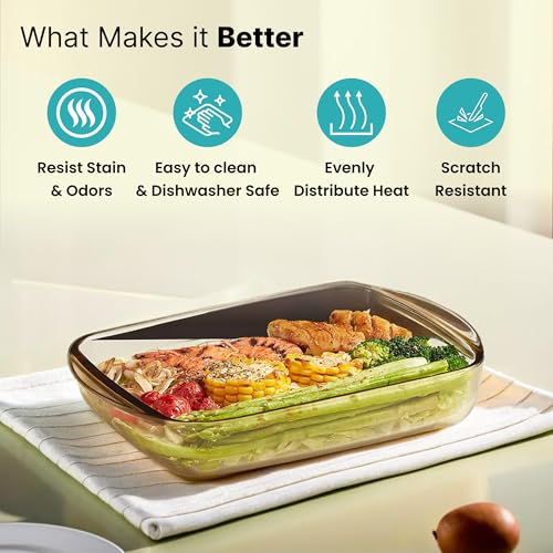 Image of The Better Home Zeno (1.6L) Borosilicate Glass Baking Tray For Microwave Oven | Baking Dish | Baking Pan | Bake & Serve Dish | Bakeware | Glass Bowl For Microwave | Dishwasher Safe (Rectangular)
