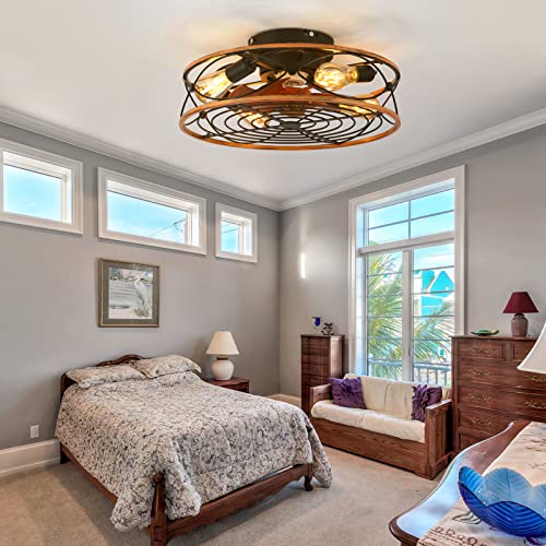 JDALX Runde Vintage Lampe Mit Ventilator Reversibler 6 Geschwindigkeit Deckenventilator Mit Beleuchtung Und Fernbedienung Leise E27 Industrial Ventilator Mit Licht Für Schlafzimmer Küche Cover