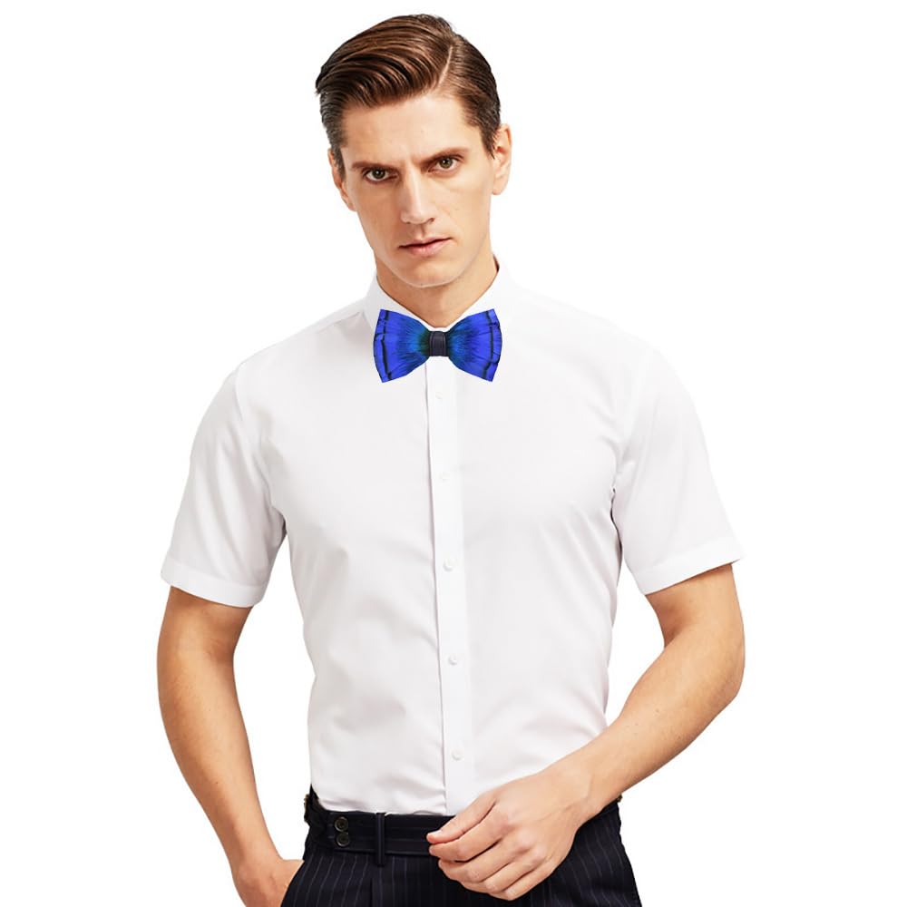 Handmade Peacock Feather Pre-tied Bow Tie and Brooch Set Banquet Tuxedo Bowtie Necktie for Men Wedding Dating (08)
