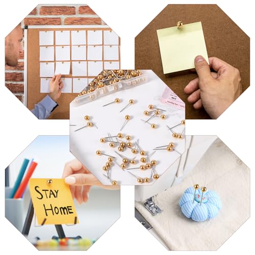 200pcs Map Push Pins, Map Tacks Round Head Map Pins for Travel Map Small Thumb Tacks Marking Pushpins for Cork Board Bulletin Board Picture Photo Home Office School DIY Craft (Gold image 3