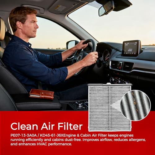 Image of Engine & Cabin Air Filter Kit Compatible with 2014-2018 Mazda 3, 2014-2021 Mazda 6, 2013-2024 CX-5 | Replace PE07133A0A, KD45-61-J6X | Engine & Cabin Filter Combo