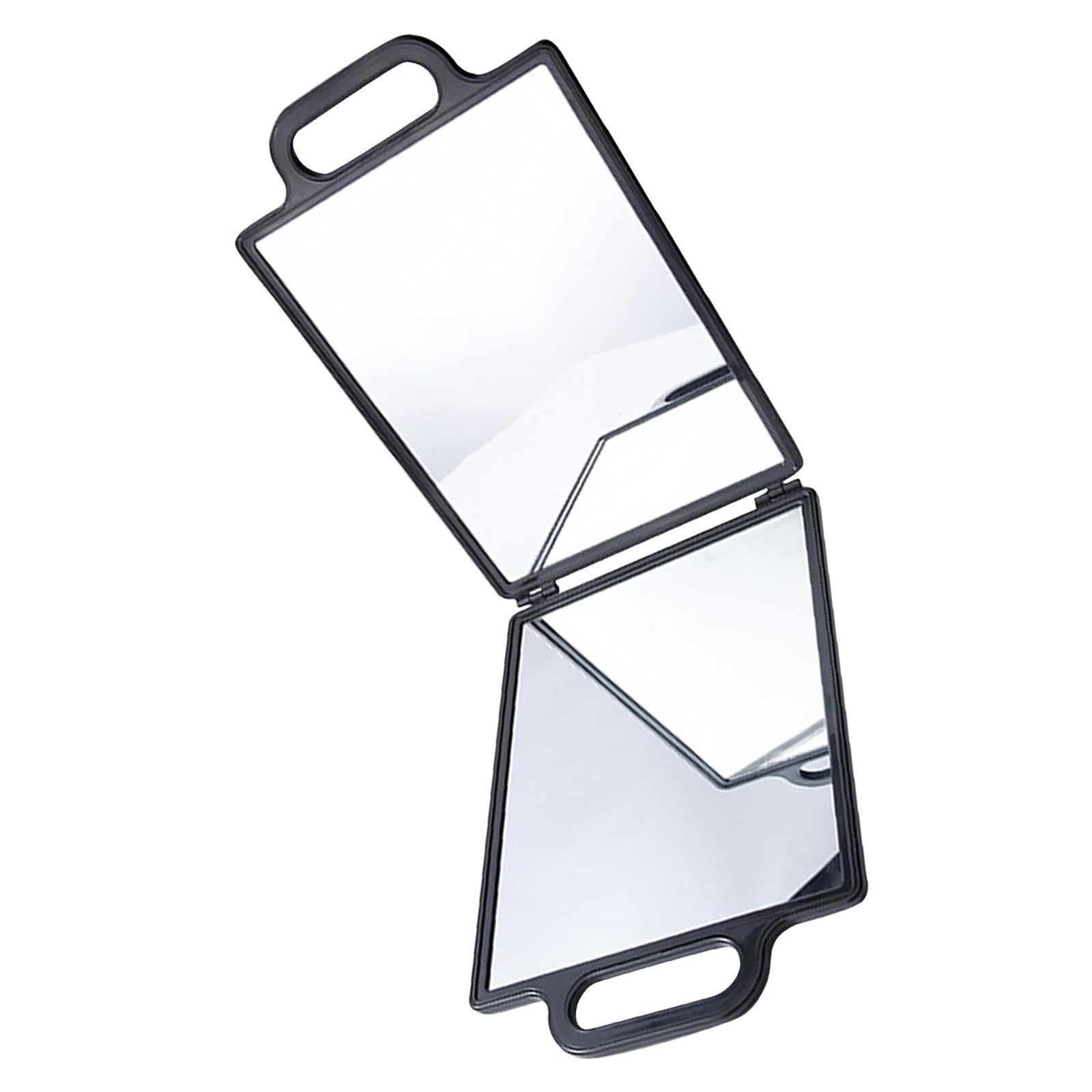 Amosfun Miroir de Coiffure Double Face Pliable Noir Plateau Intégré, Miroir de Barbier Portable Incassable pour Salon de Coiffure, Outil Professionnel pour Coupe de Cheveux et Coiffage