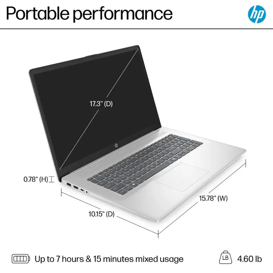 Image of HP 17.3 inch HD+ Laptop for Business and Students - with Office Lifetime License, Intel 8 Core i3 Processor, 250 Nits IPS Anti-Glare Display, Fast Charge, AI Copilot, Win 11 Pro (16GB RAM | 512GB SSD)