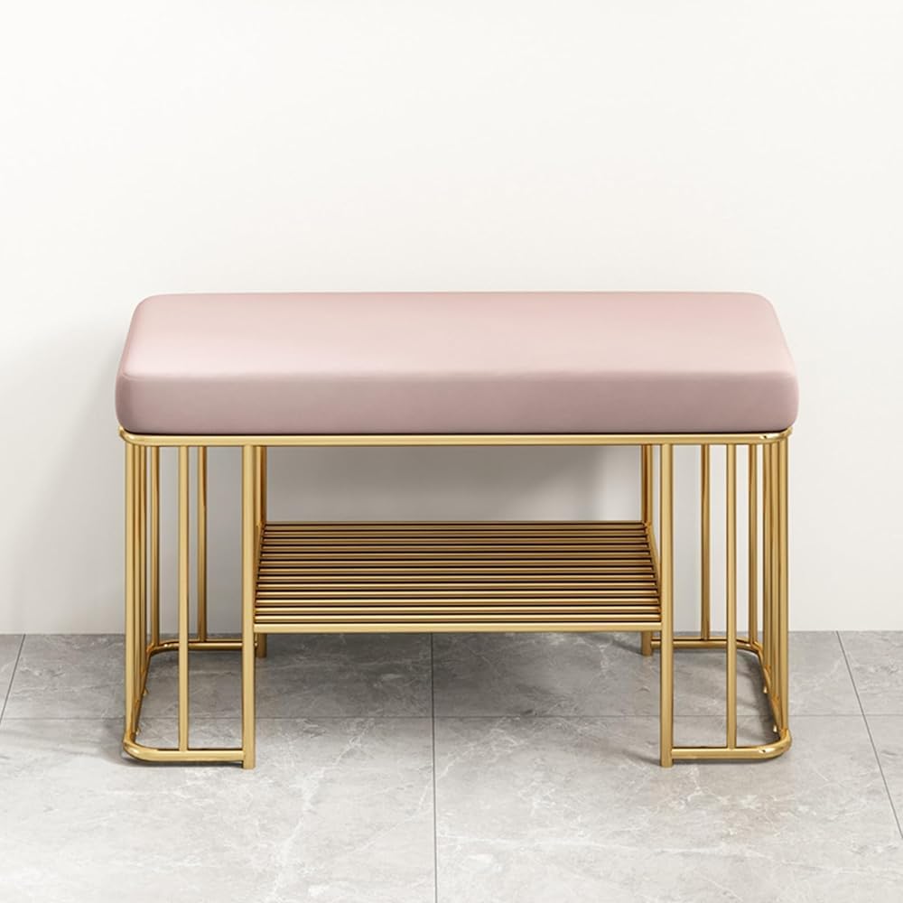 Wjftoday Pink Upholstered Shoe Bench Entryway Storage End Of Bed Seating Shoe Rack For Living Room & Hallway Stylish 80Cm Entryway Bench